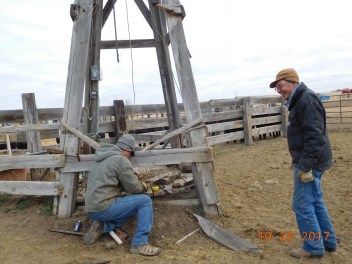 Father and son repairing well